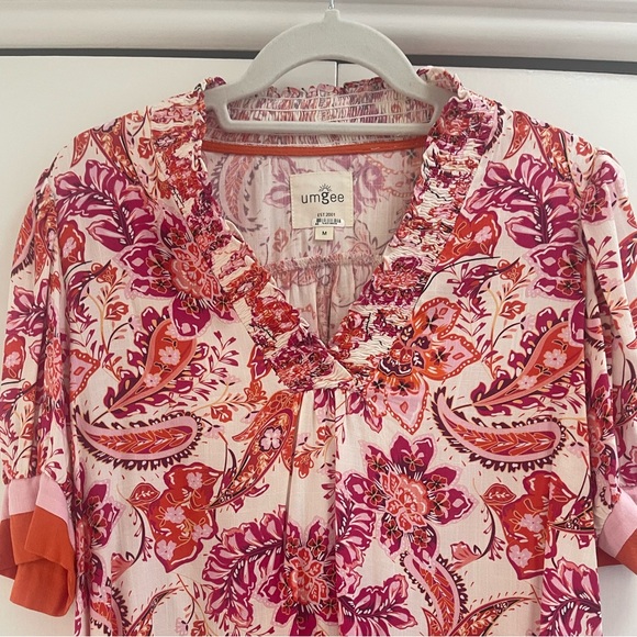 Umgee Floral Paisley Ruffle Neck Blouse / Med - Picture 2 of 9
